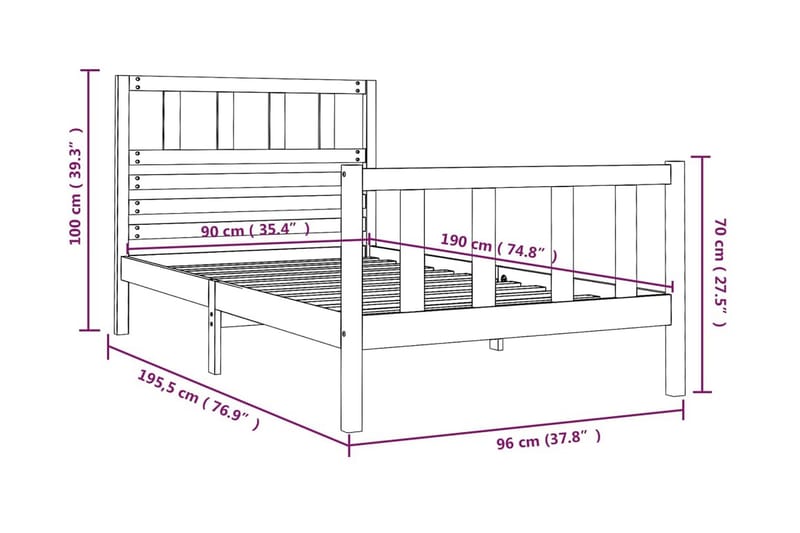 Sängram svart massivt trä 90x190 cm enkelsäng - Svart - Möbler - Säng - Sängram & sängstomme