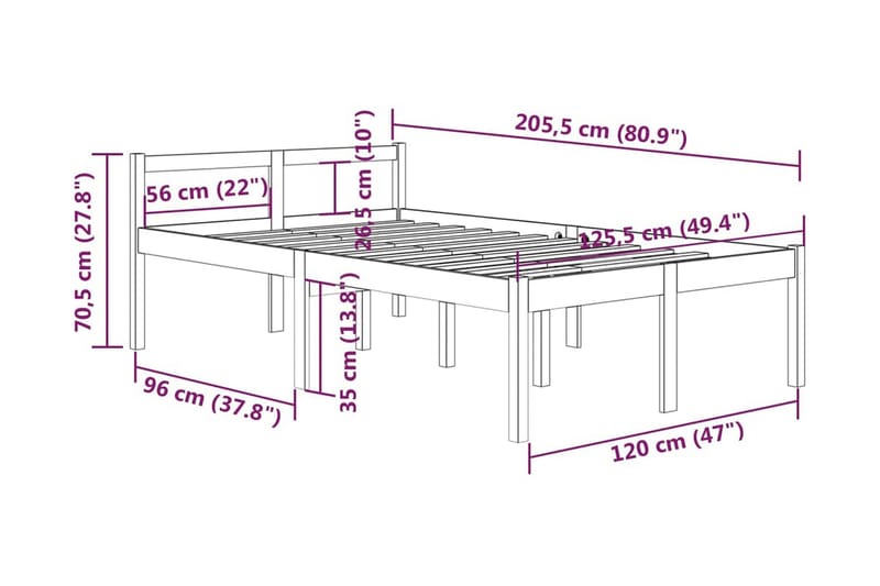 Sängram vit massiv furu 120x200 cm - Vit - Möbler - Säng - Sängram & sängstomme