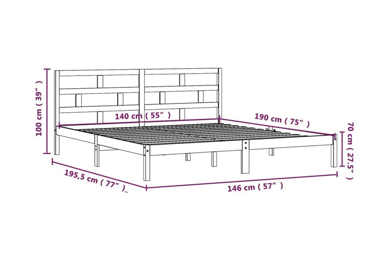 Sängram vit massiv furu 140x190 cm - Vit - Möbler - Säng - Sängram & sängstomme