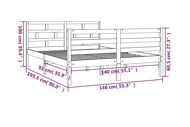 Sängram vit massiv furu 140x190 cm - Vit - Möbler - Säng - Sängram & sängstomme