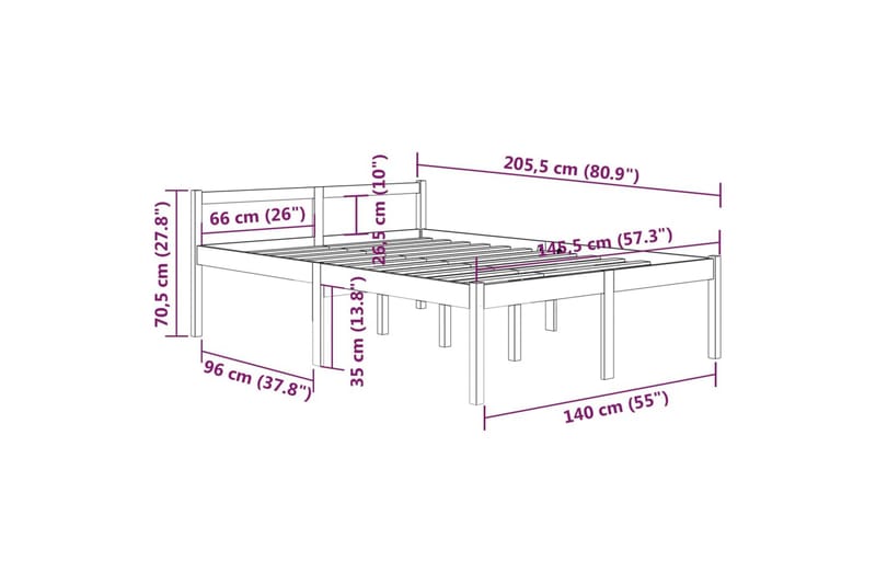 Sängram vit massiv furu 140x200 cm - Vit - Möbler - Säng - Sängram & sängstomme