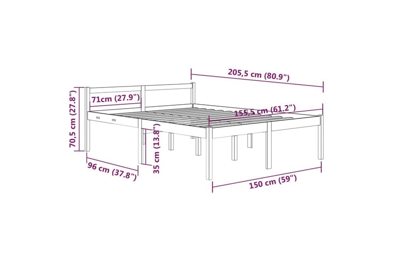 Sängram vit massiv furu 150x200 cm 5FT - Vit - Sängram & sängstomme