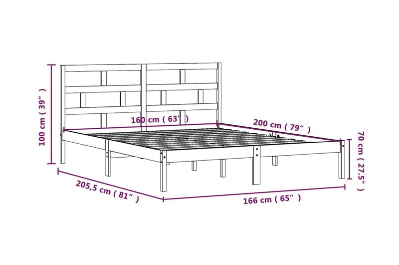 Sängram vit massiv furu 160x200 cm - Vit - Möbler - Säng - Sängram & sängstomme