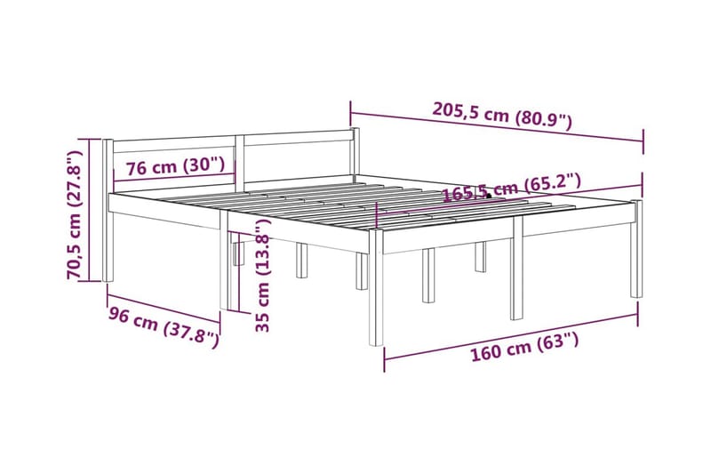 Sängram vit massiv furu 160x200 cm - Vit - Möbler - Säng - Sängram & sängstomme