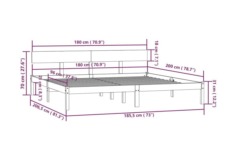 Sängram vit massiv furu 180x200 cm - Vit - Möbler - Säng - Sängram & sängstomme