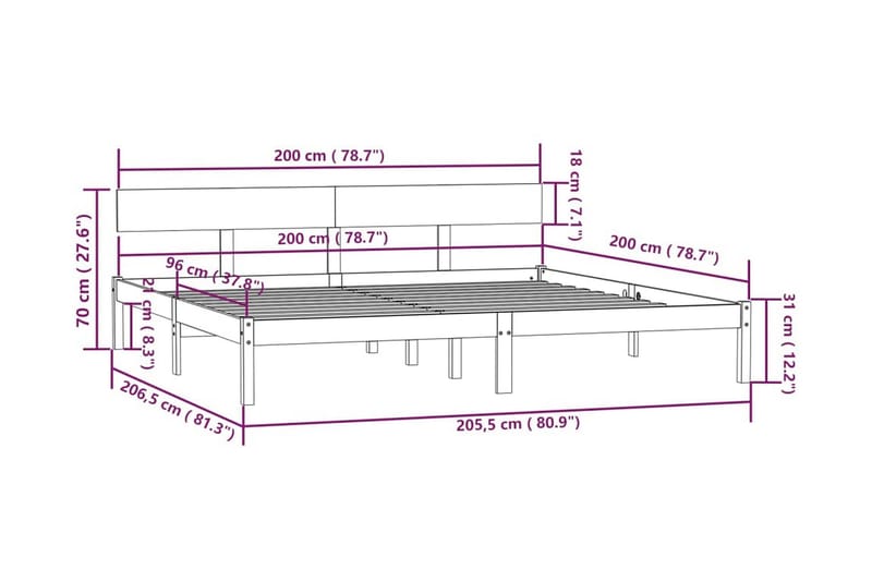 Sängram vit massiv furu 200x200 cm - Vit - Möbler - Säng - Sängram & sängstomme