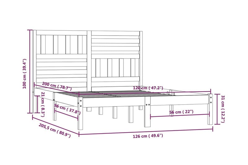 Sängram vit massivt furu 120x200 cm enkelsäng - Vit - Möbler - Säng - Sängram & sängstomme