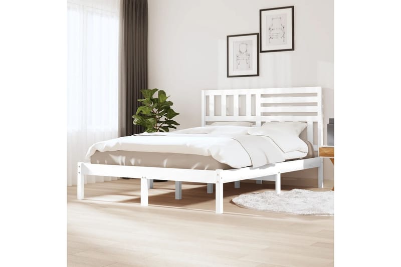 Sängram vit massivt furu 135x190 cm dubbel - Vit - Möbler - Säng - Sängram & sängstomme