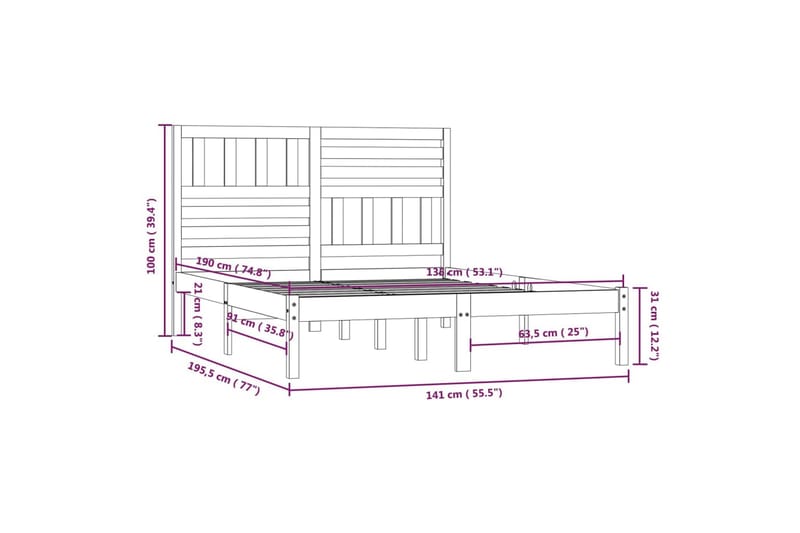 Sängram vit massivt furu 135x190 cm dubbel - Vit - Möbler - Säng - Sängram & sängstomme