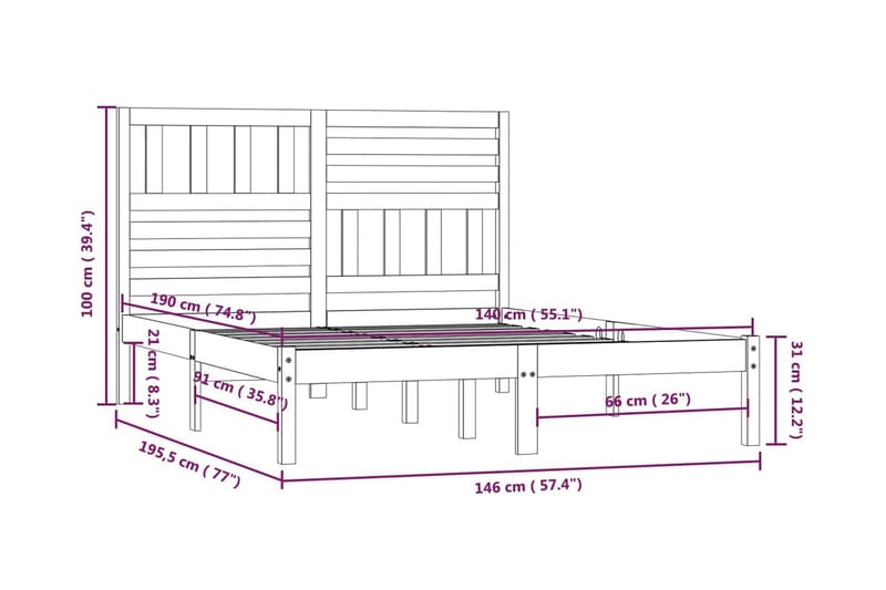 Sängram vit massivt furu 140x190 cm - Vit - Möbler - Säng - Sängram & sängstomme