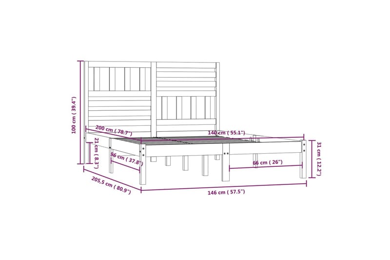 Sängram vit massivt furu 140x200 cm - Vit - Möbler - Säng - Sängram & sängstomme