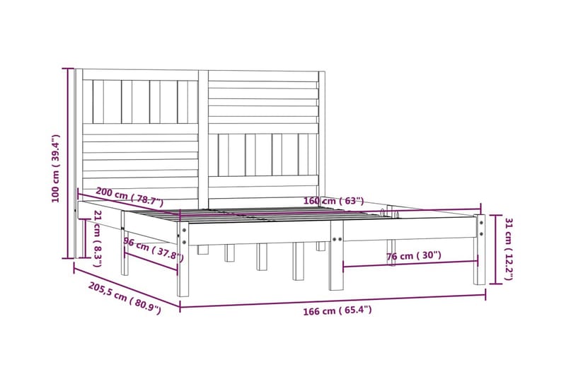 Sängram vit massivt furu 160x200 cm - Vit - Möbler - Säng - Sängram & sängstomme