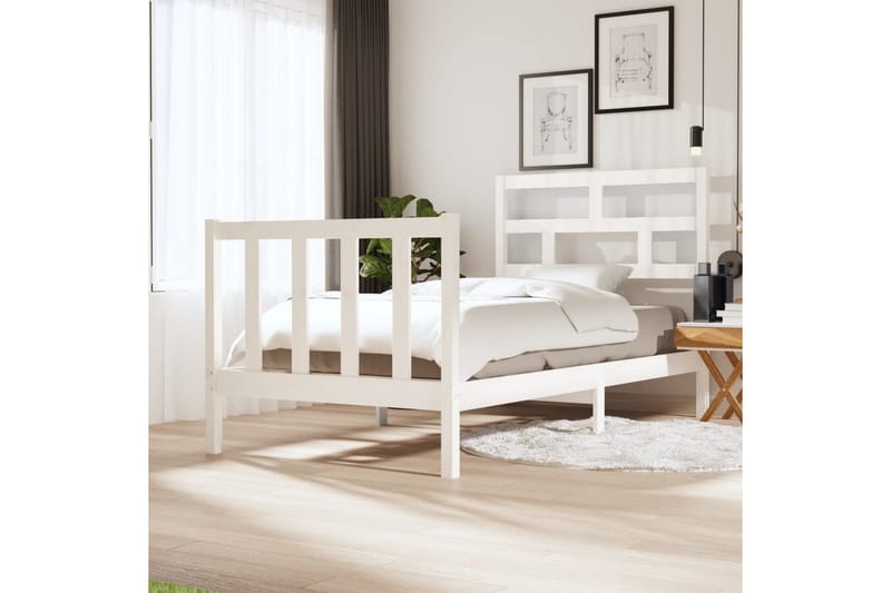 Sängram vit massivt furu 75x190 cm liten enkelsäng - Vit - Möbler - Säng - Sängram & sängstomme