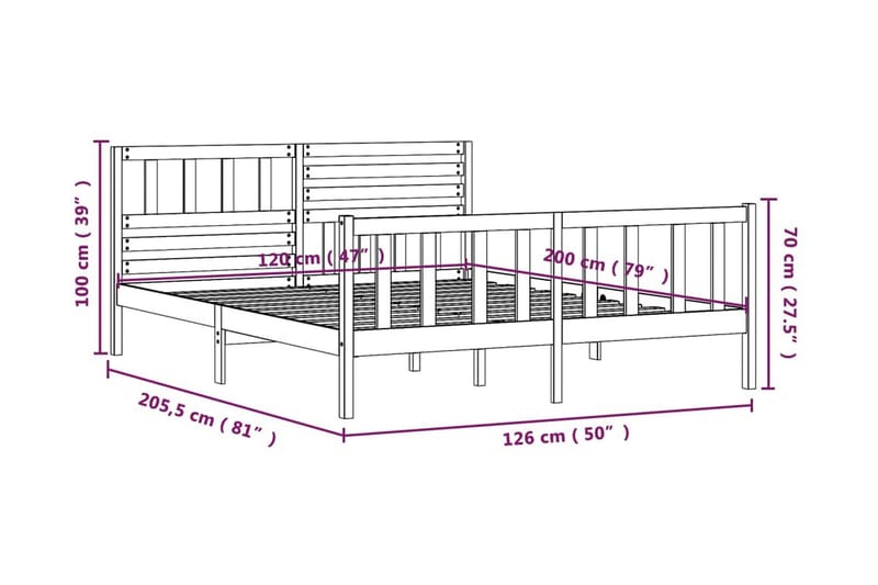 Sängram vit massivt trä 120x200 cm - Vit - Möbler - Säng - Sängram & sängstomme