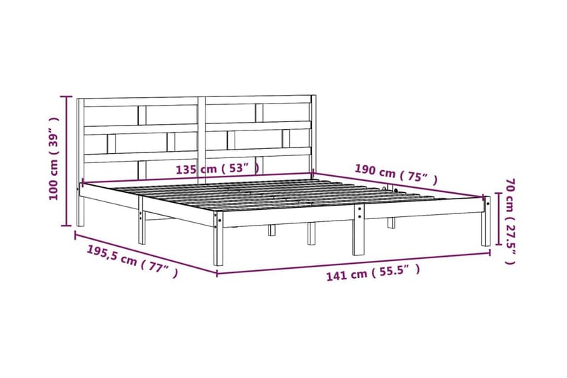 Sängram vit massivt trä 135x190 cm - Vit - Möbler - Säng - Sängram & sängstomme