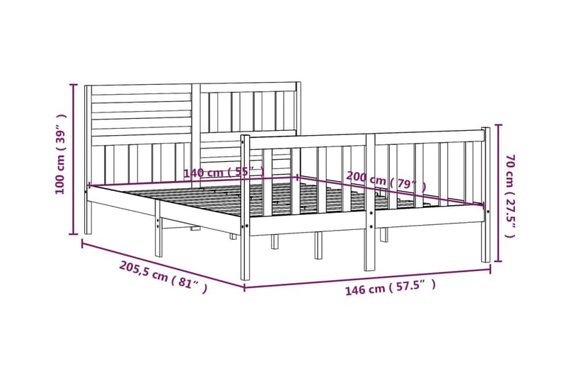 Sängram vit massivt trä 140x200 cm - Vit - Möbler - Säng - Sängram & sängstomme