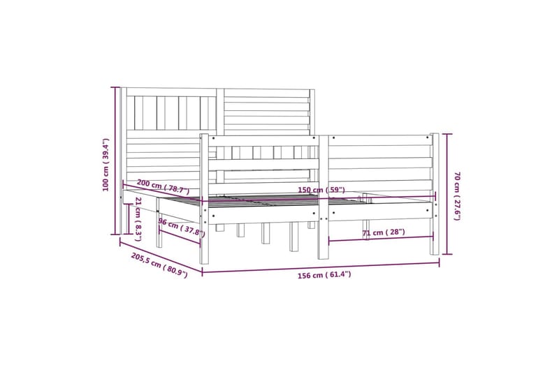 Sängram vit massivt trä 150x200 cm - Vit - Möbler - Säng - Sängram & sängstomme