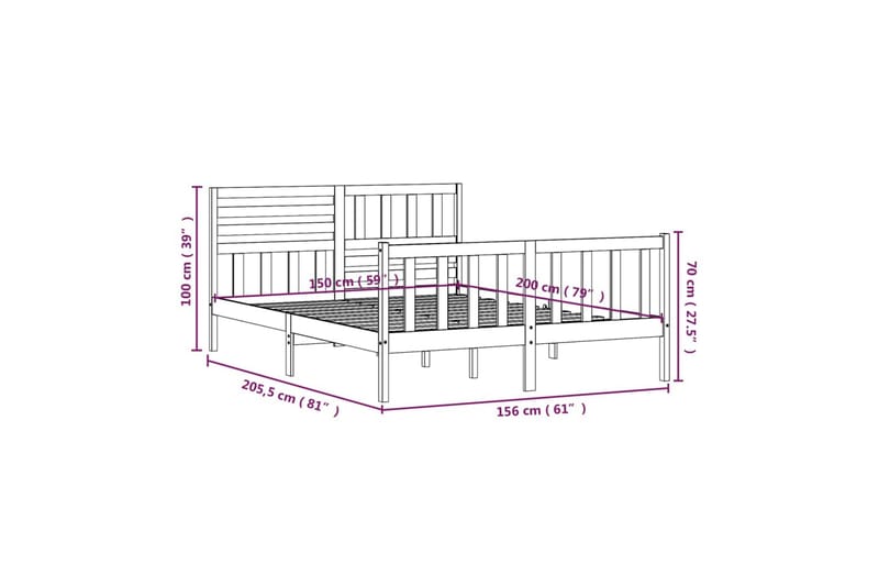 Sängram vit massivt trä 150x200 cm - Vit - Möbler - Säng - Sängram & sängstomme