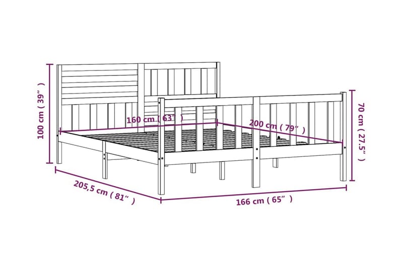 Sängram vit massivt trä 160x200 cm - Vit - Möbler - Säng - Sängram & sängstomme