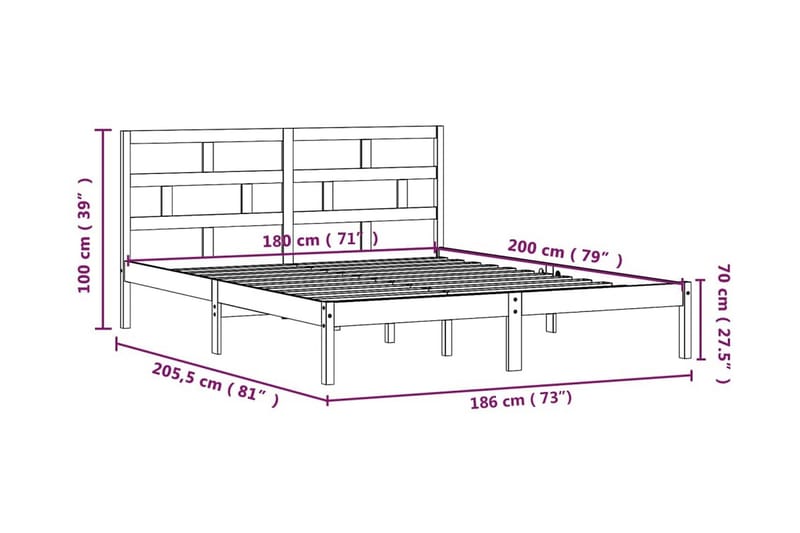 Sängram vit massivt trä 180x200 cm - Vit - Sängram & sängstomme