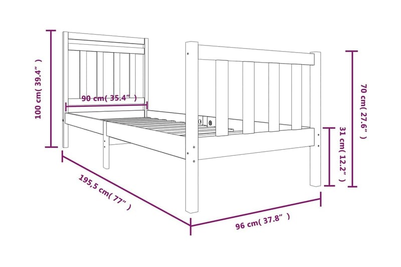 Sängram vit massivt trä 90x190 cm 3FT6 - Vit - Möbler - Säng - Sängram & sängstomme