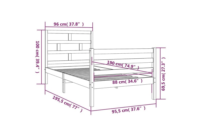 Sängram vit massivt trä 90x190 cm enkelsäng - Vit - Möbler - Säng - Sängram & sängstomme