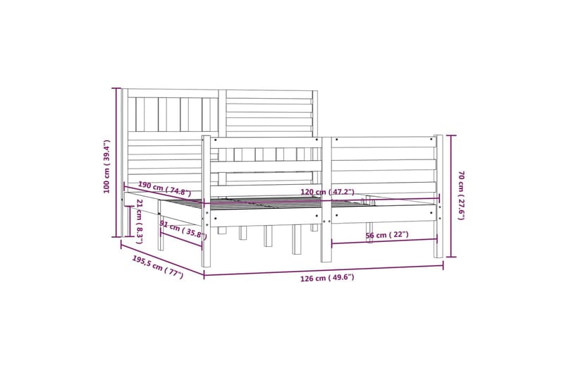 Sängram vit massivt trä furu 120x190 cm - Vit - Möbler - Säng - Sängram & sängstomme