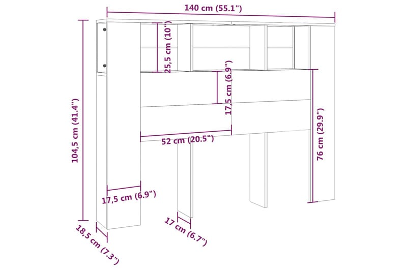 beBasic Huvudgavel med förvaring betonggrå 140x18,5x104,5 cm - Grey - Möbler - Säng - Sängtillbehör & sänggavel - Sänggavel