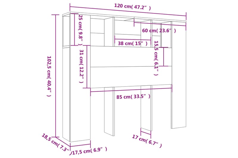 beBasic Sänggavel med förvaring betonggrå 120x18,5x104,5 cm - Grey - Möbler - Säng - Sängtillbehör & sänggavel - Sänggavel