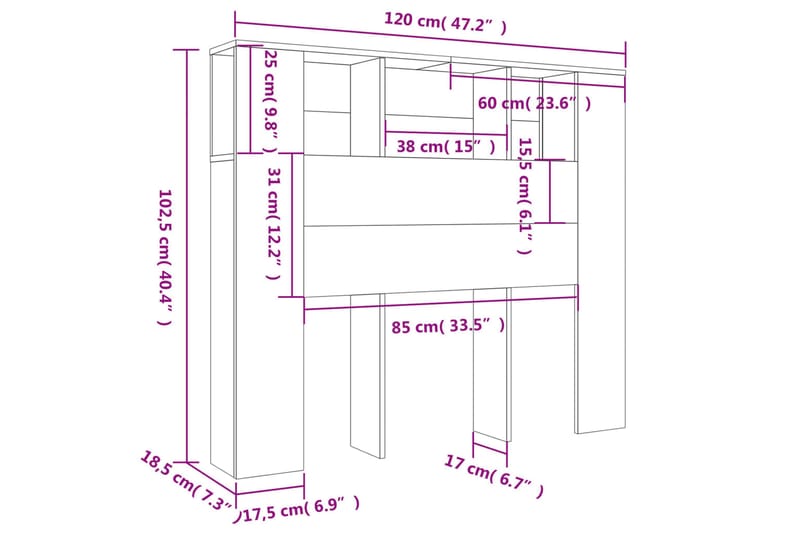 beBasic Sänggavel med förvaring grå sonoma 120x18,5x104,5 cm - Grey - Möbler - Säng - Sängtillbehör & sänggavel - Sänggavel