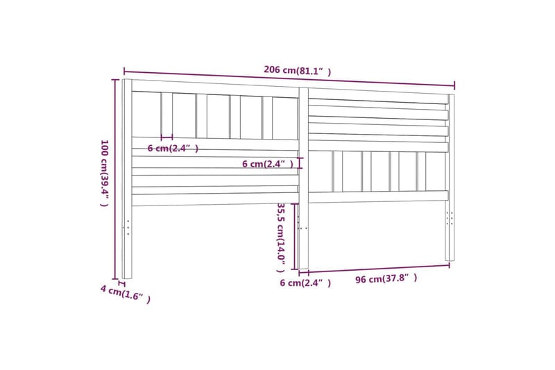 Sänggavel honungsbrun 206x4x100 cm massiv furu - Honung - Möbler - Säng - Sängtillbehör & sänggavel - Sänggavel