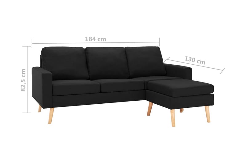 3-sitssoffa med fotpall svart tyg - Svart - Möbler - Soffa - 3 sits soffa