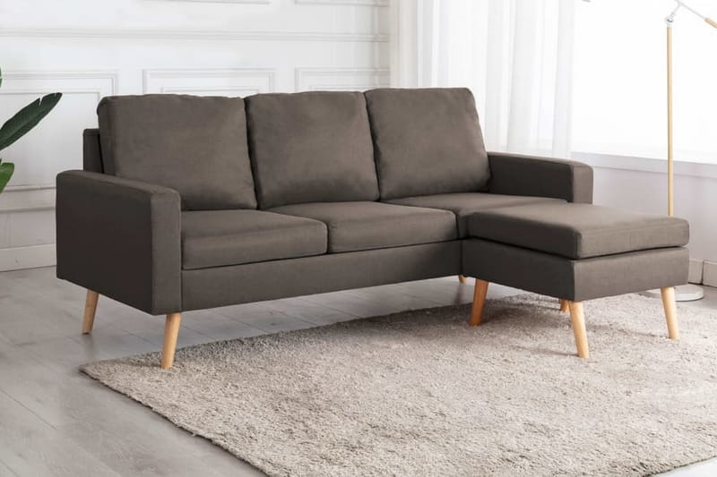 3-sitssoffa med fotpall taupe tyg - Brun - Möbler - Soffa - 3 sits soffa