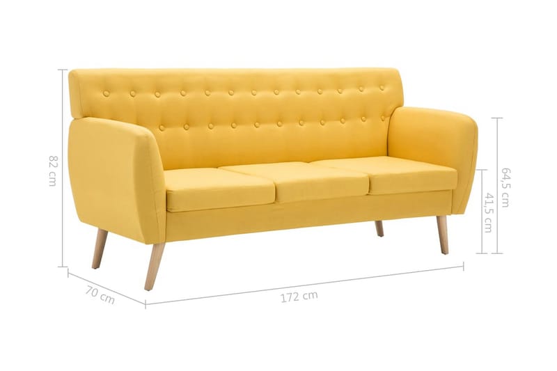 3-sitssoffa med tygklädsel 172x70x82 cm gul - Gul - Möbler - Soffa - 3 sits soffa