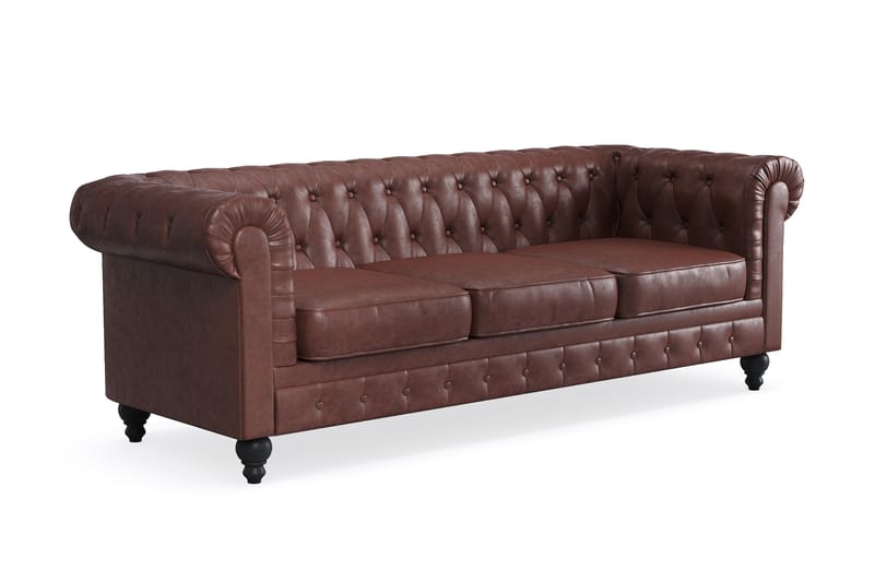 3-sits Soffa Chester Lyx - Mörkbrun PU - Möbler - Soffa - Chesterfield soffa