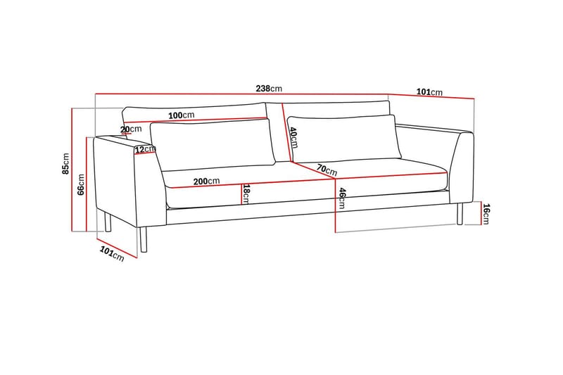 4-sits Soffa Florenz Hel dyna - Grå/Beige - Möbler - Soffa - 4 sits soffa