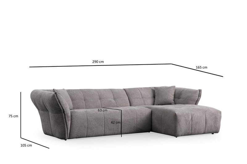 4-sits Soffa med Divan Azzo - Ljusgrå - Möbler - Soffa - Divansoffa & schäslongsoffa - 4 sits soffa med divan