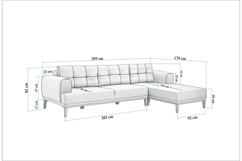 4-sits Soffa med Divan Vinadi - Antracit - Möbler - Soffa - Divansoffa & schäslongsoffa - 4 sits soffa med divan