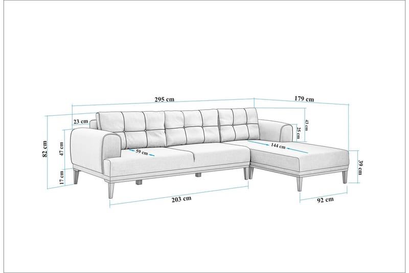 4-sits Soffa med Divan Vinadi - Creme - Möbler - Soffa - Divansoffa & schäslongsoffa - 4 sits soffa med divan