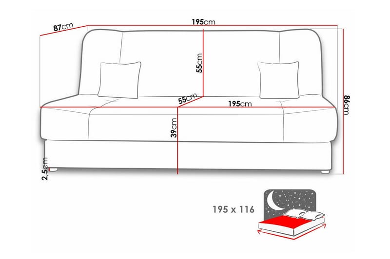 2-sits Bäddsoffa Kintore - Grå - Möbler - Soffa - Bäddsoffa - 2 sits bäddsoffa