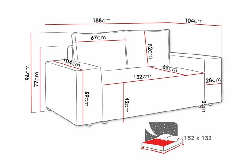 2-sits Bäddsoffa Knocklong - Grå - Möbler - Soffa - Bäddsoffa - 2 sits bäddsoffa