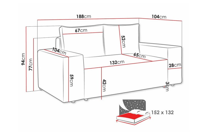 2-sits Bäddsoffa Knocklong - Mörkgrå - Möbler - Soffa - Bäddsoffa - 2 sits bäddsoffa