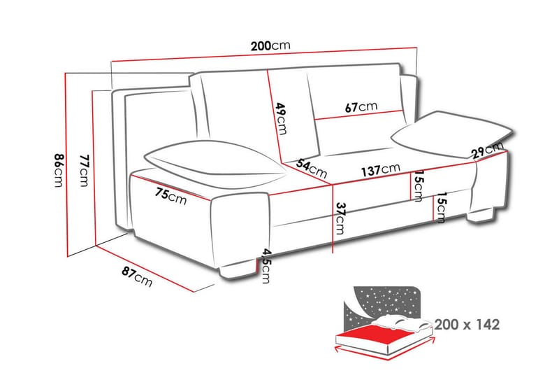 Bäddsoffa Bolturina 2-sits 200x87 cm - Grå - Möbler - Soffa - Bäddsoffa - 2 sits bäddsoffa