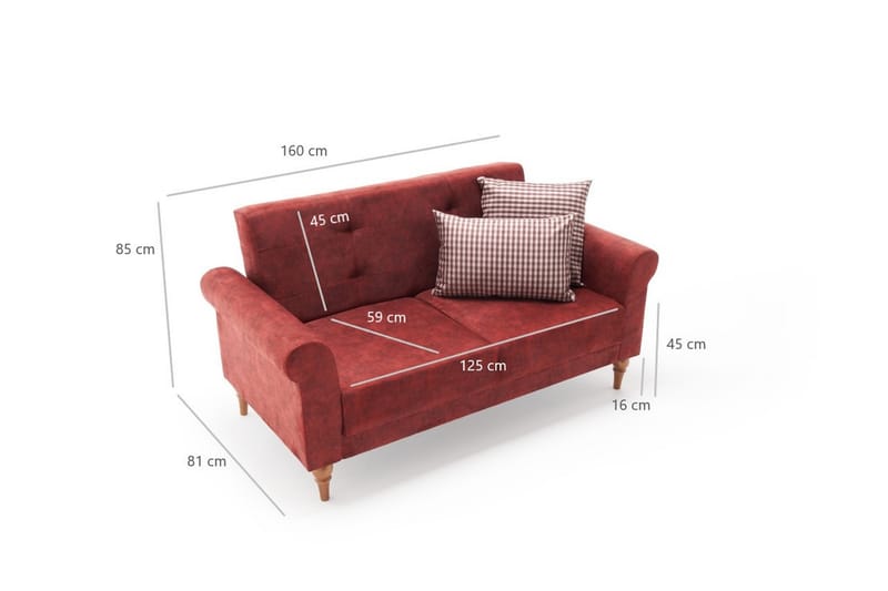 Bäddsoffa Colombia 2-sits 125x109 - Röd - Möbler - Soffa - Bäddsoffa - 2 sits bäddsoffa