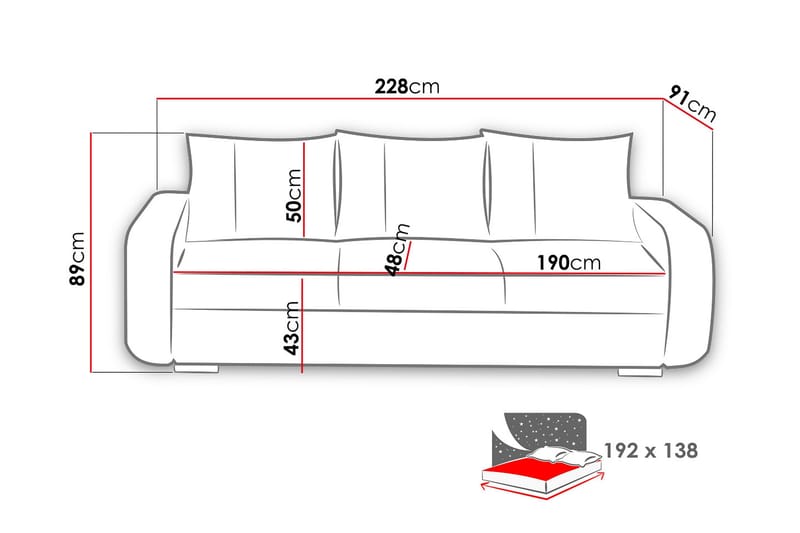 Bäddsoffa Mono 228x91x89 cm - Grå - Möbler - Soffa - Bäddsoffa - 2 sits bäddsoffa