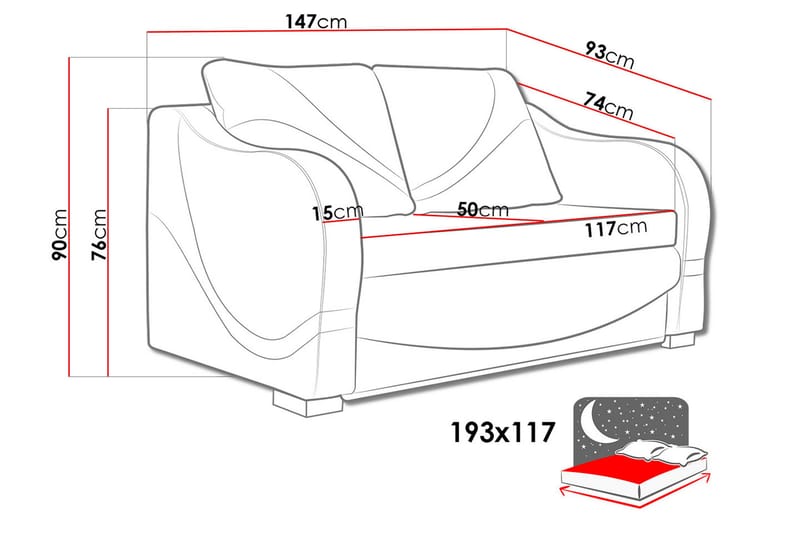 Bäddsoffa Tina 147x74x90 cm - Vit - Möbler - Soffa - Bäddsoffa - 2 sits bäddsoffa