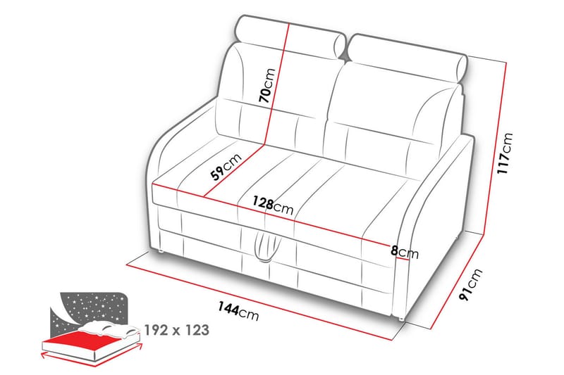 Bäddsoffa Wibaro 144x91x117 cm - Grå - Möbler - Soffa - Bäddsoffa - 2 sits bäddsoffa