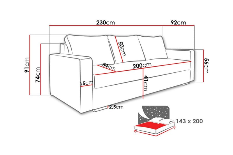 3-sits Bäddsoffa Clarina - Vit - Möbler - Soffa - Bäddsoffa - 3 sits bäddsoffa