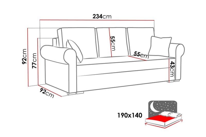 3-sits Bäddsoffa Denegal - Möbler - Soffa - Bäddsoffa - 3 sits bäddsoffa