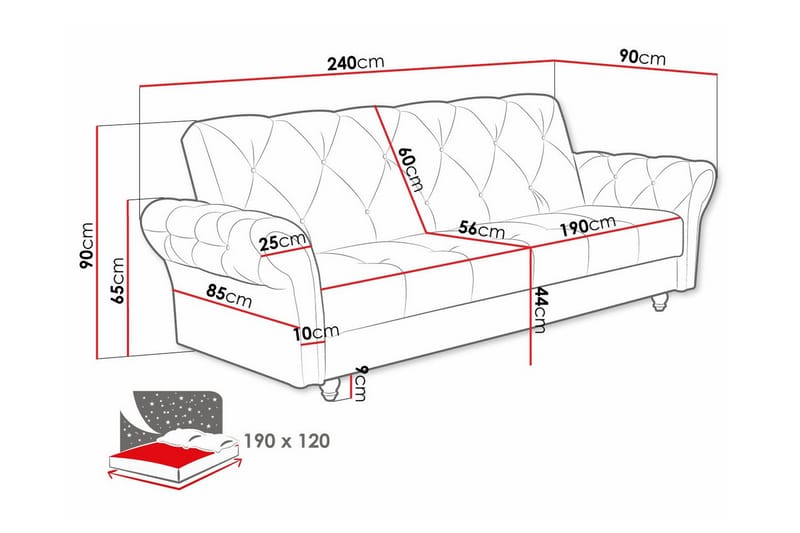 3-sits Bäddsoffa Denegal - Möbler - Soffa - Bäddsoffa - 3 sits bäddsoffa